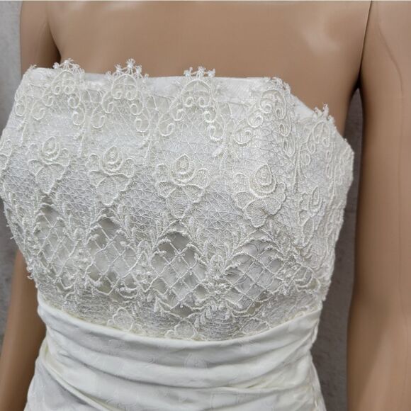 Scott McClintock Vintage 80s White Strapless Dress Lace Accents Wedding - Picture 6 of 16